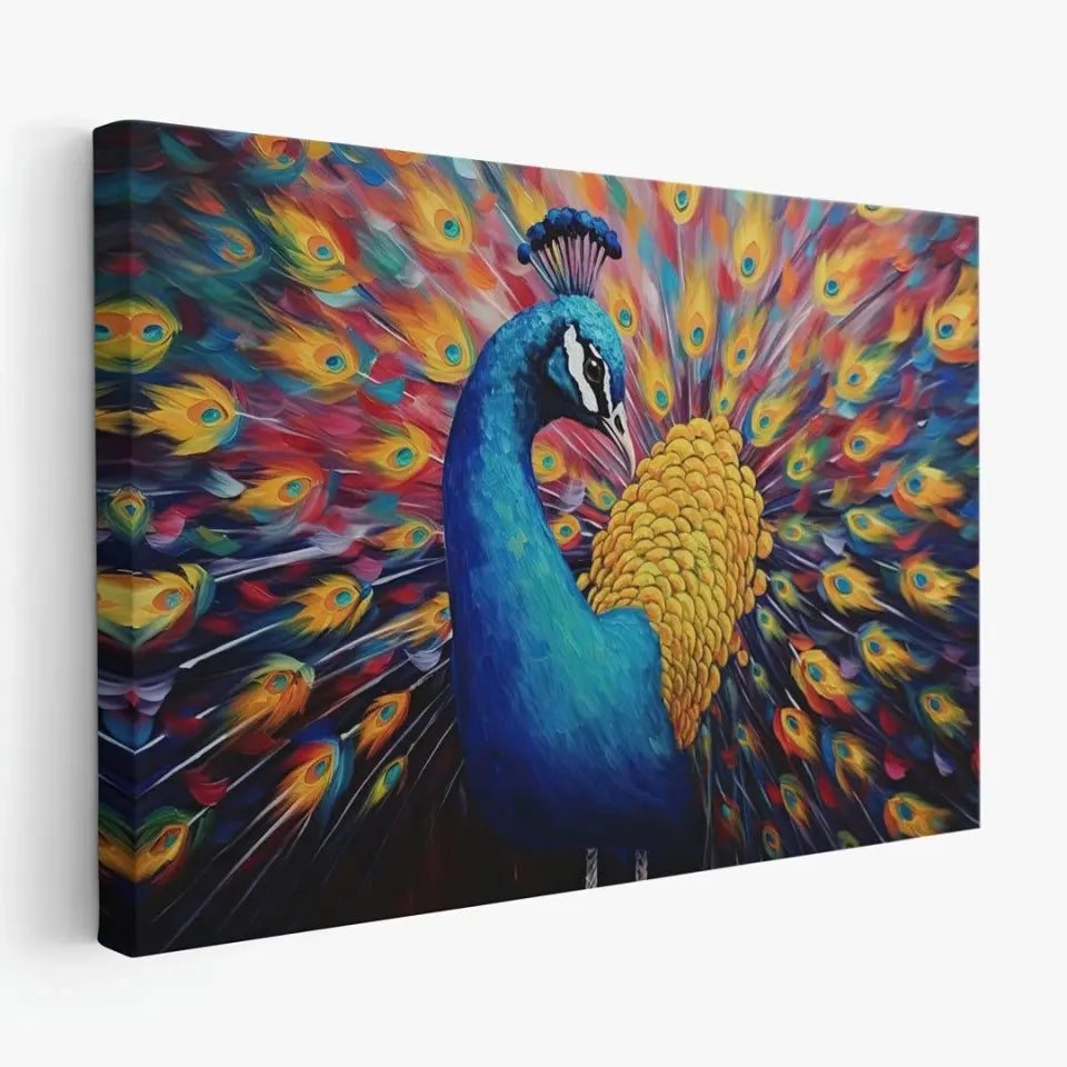 Oil painting of a multicolored peacock IV