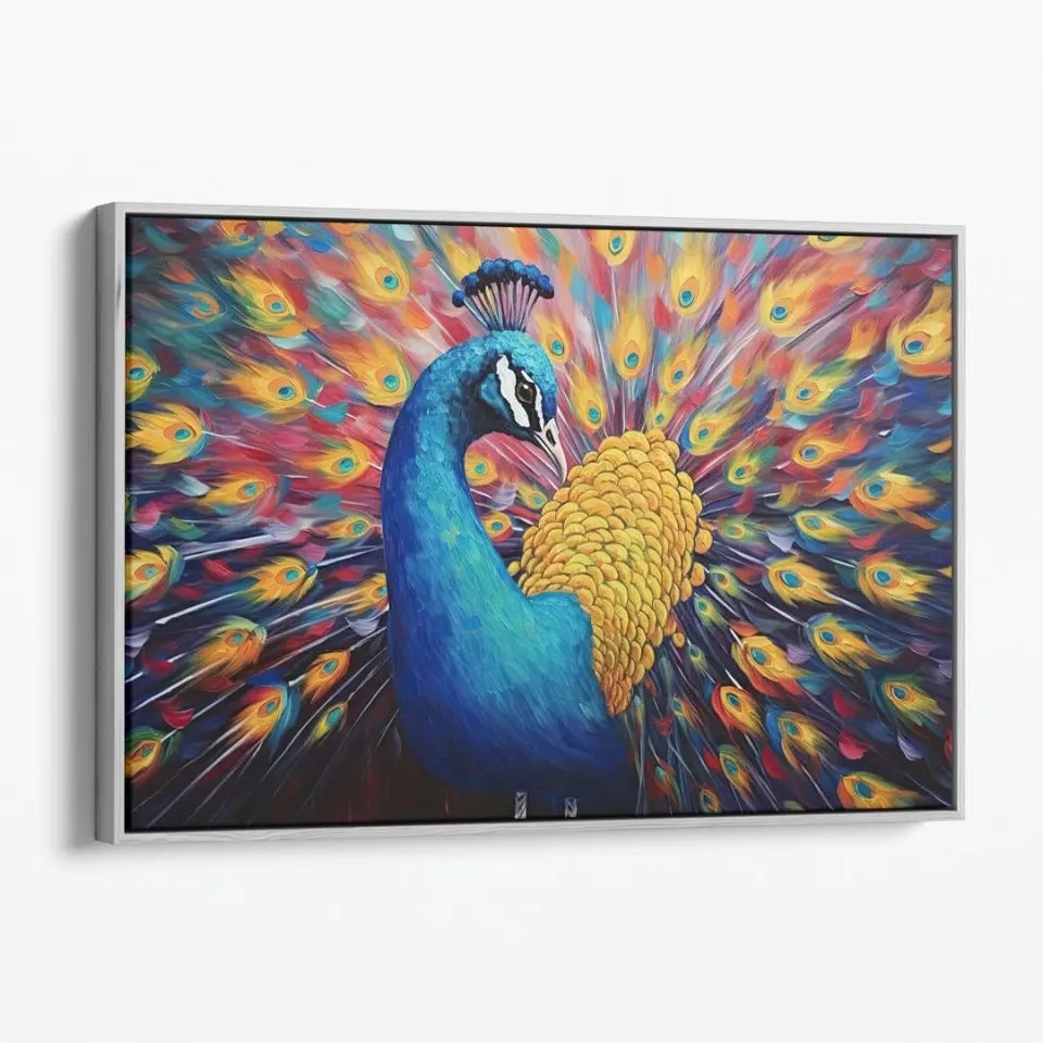 Oil painting of a multicolored peacock IV