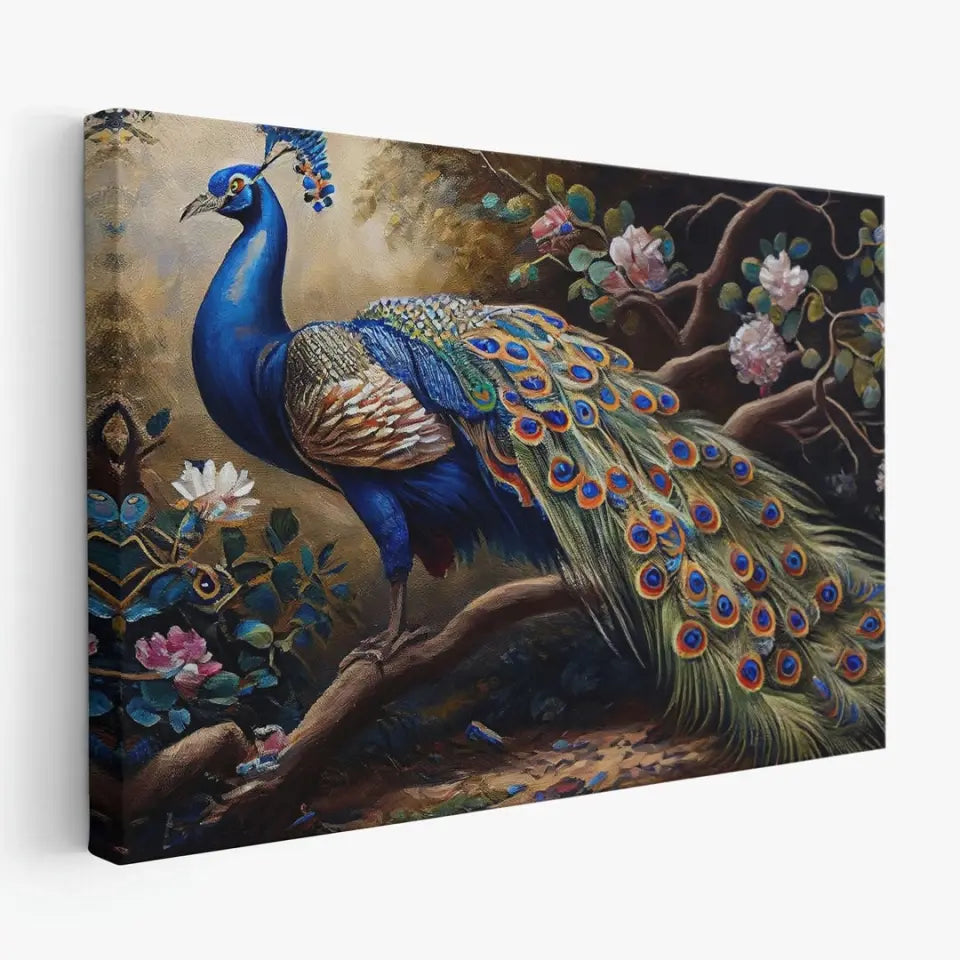 Oil painting of a beautiful peacock