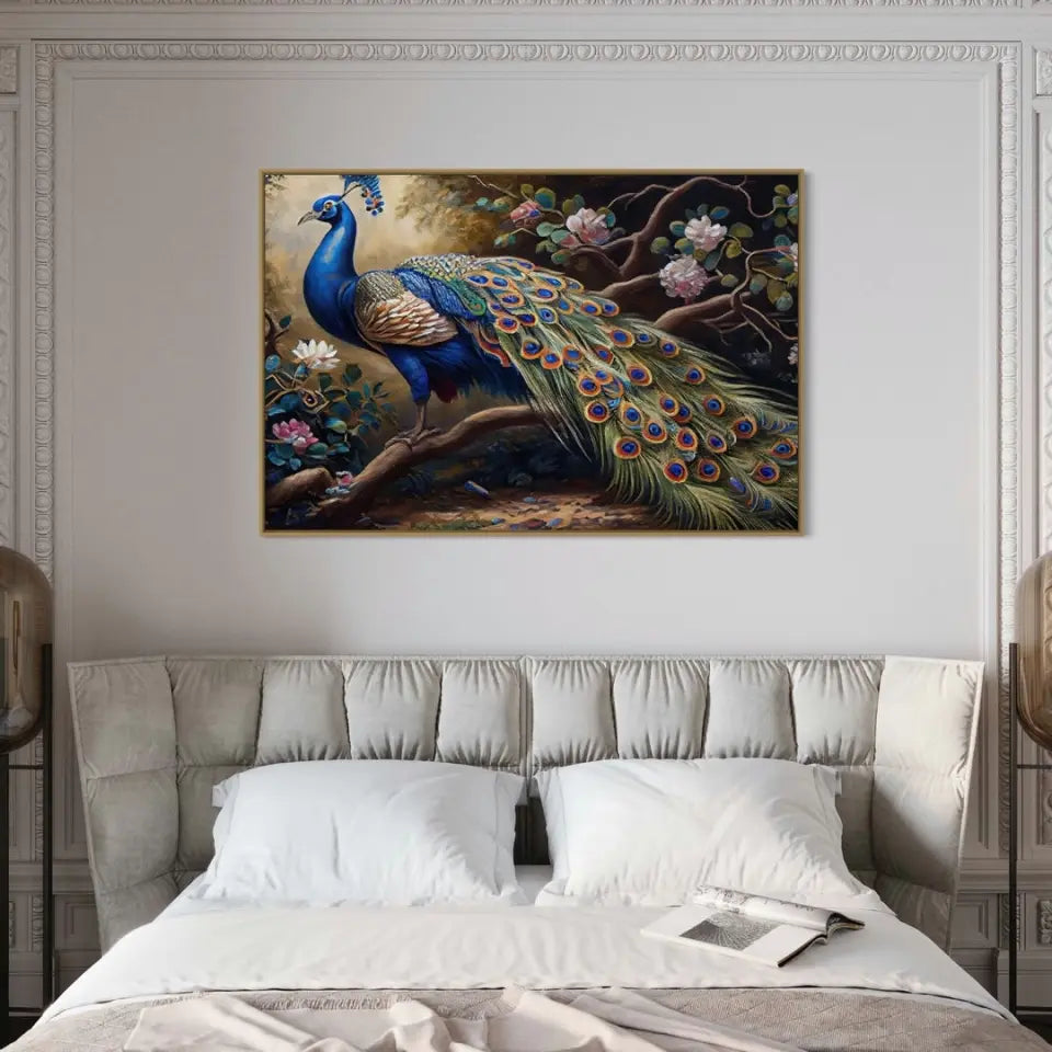 Oil painting of a beautiful peacock