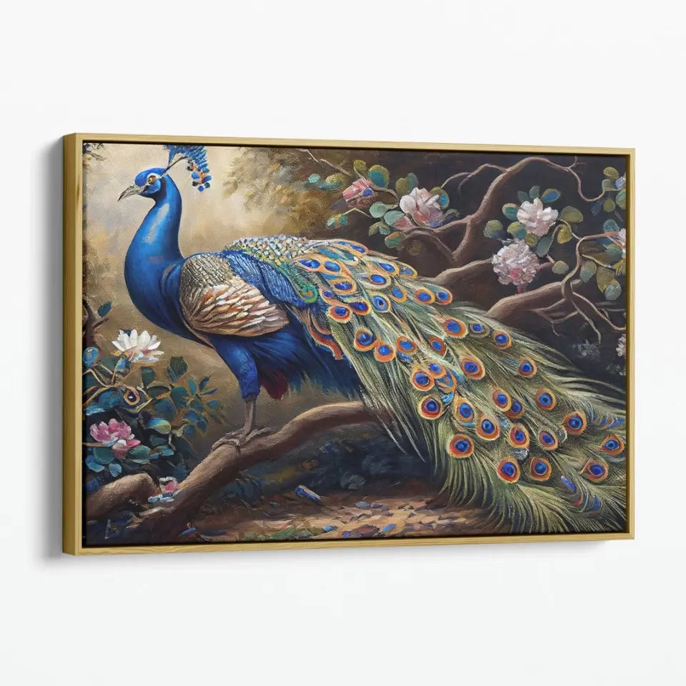 Oil painting of a beautiful peacock