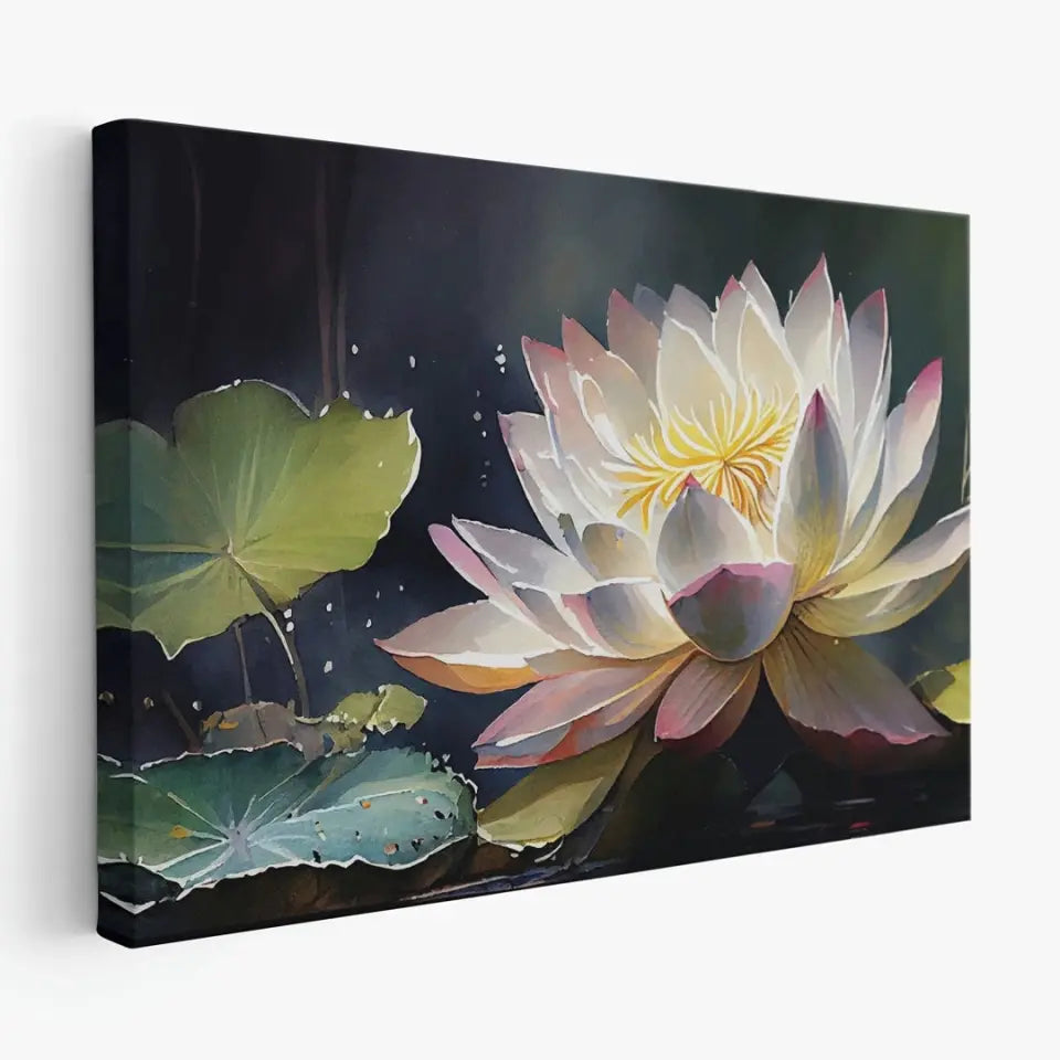 Watercolor painting white lotus bloom