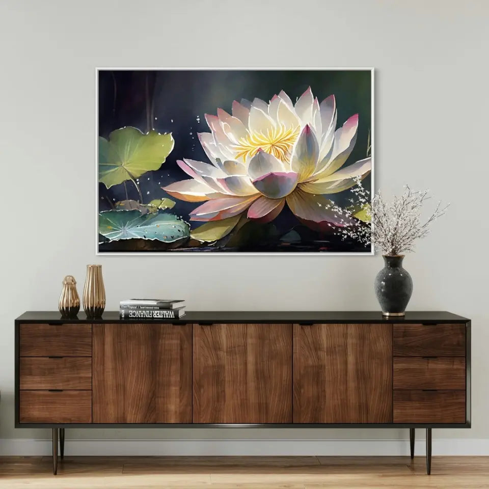 Watercolor painting white lotus bloom