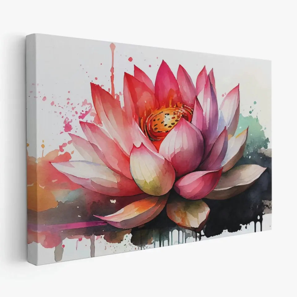 Watercolor painting lotus bloom in pond III