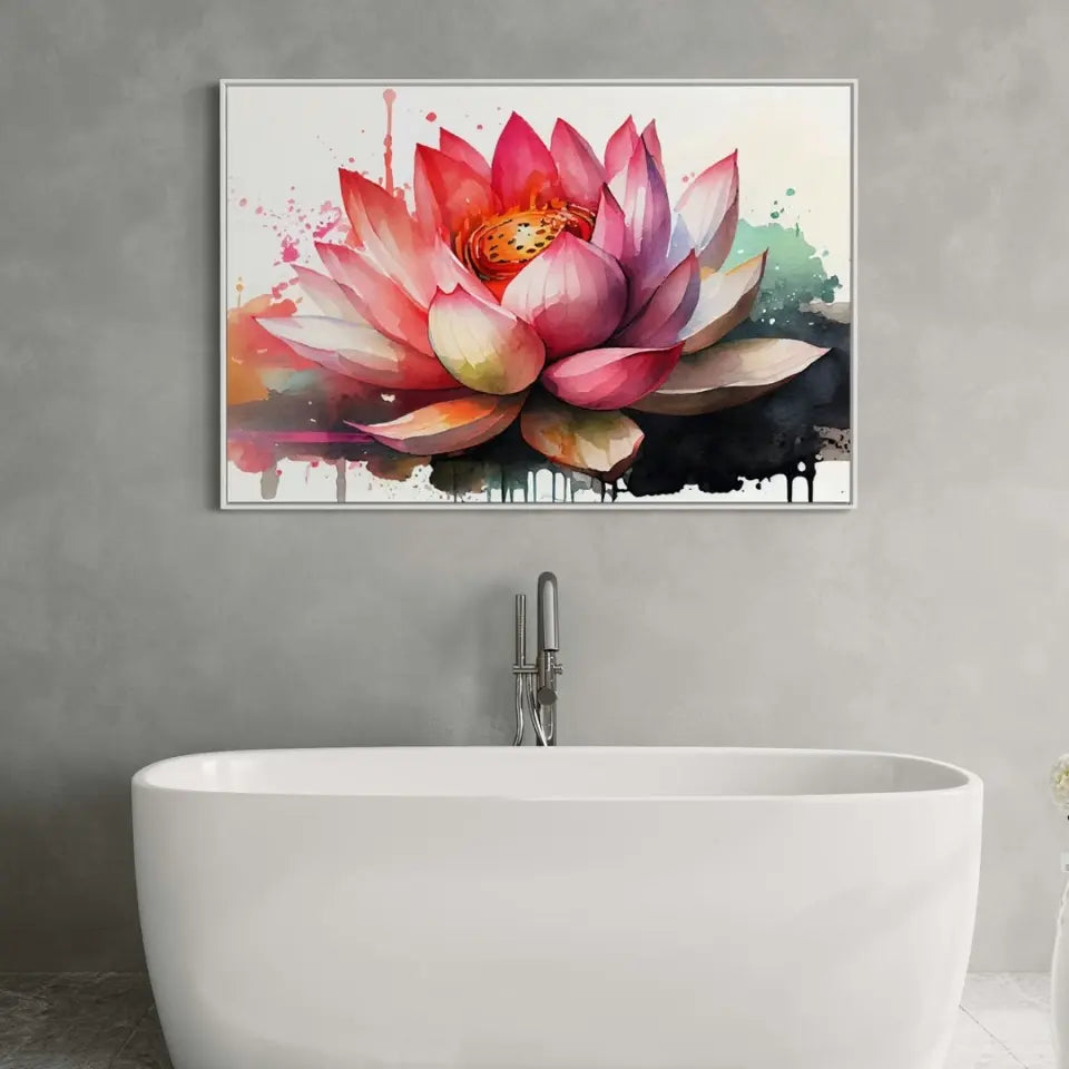 Watercolor painting lotus bloom in pond III