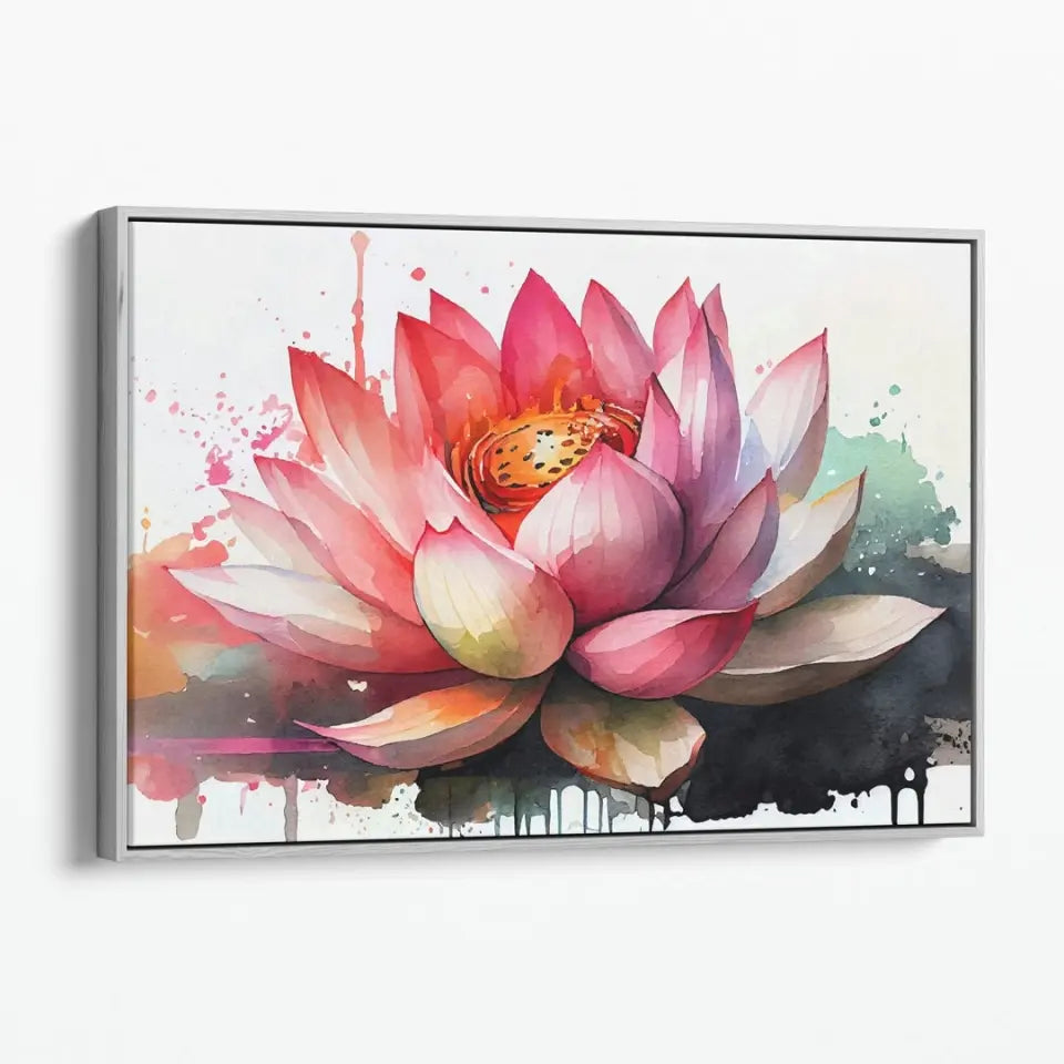 Watercolor painting lotus bloom in pond III