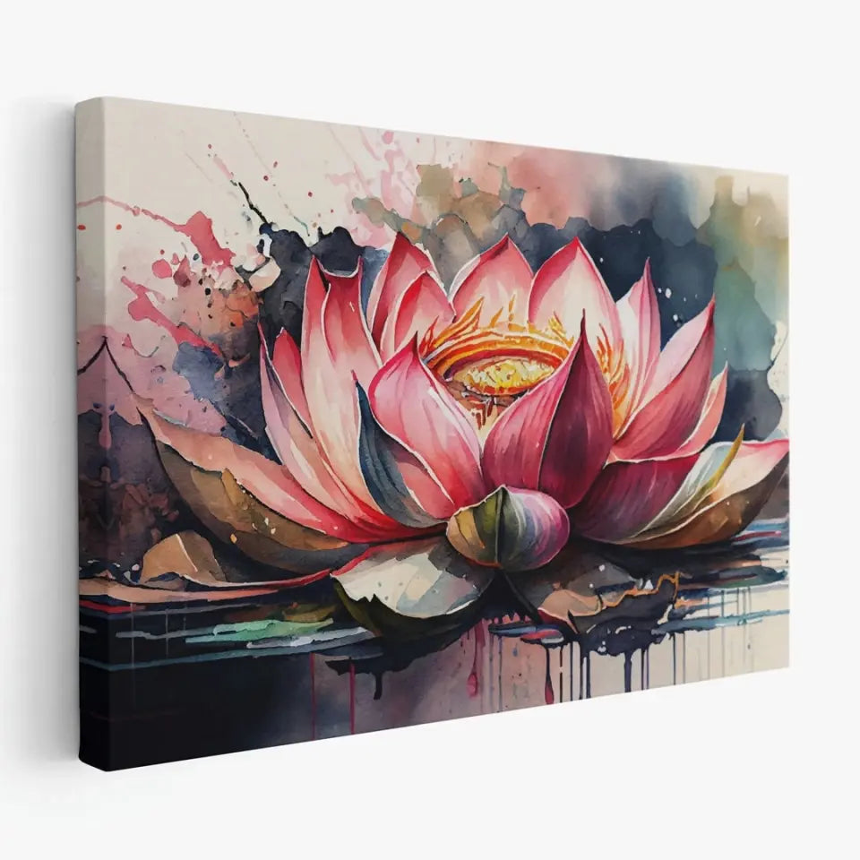 Watercolor painting lotus bloom in pond II