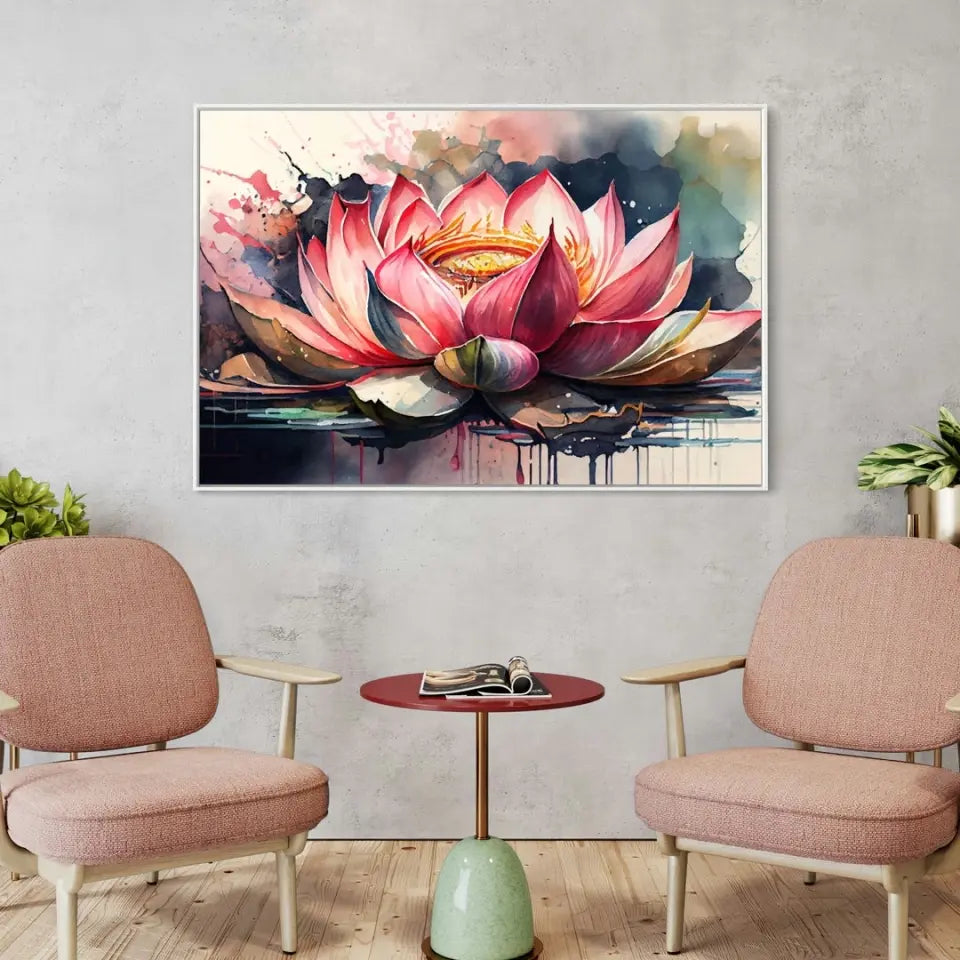 Watercolor painting lotus bloom in pond II