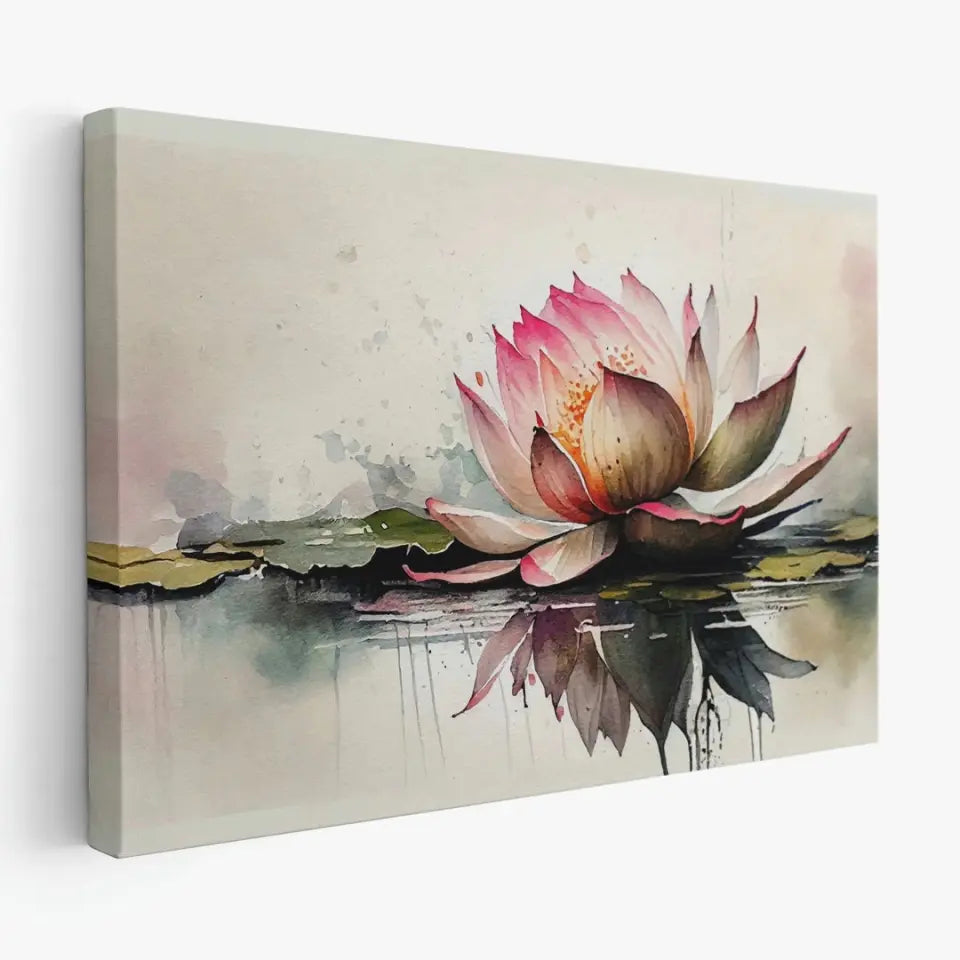 Watercolor painting lotus bloom in pond I