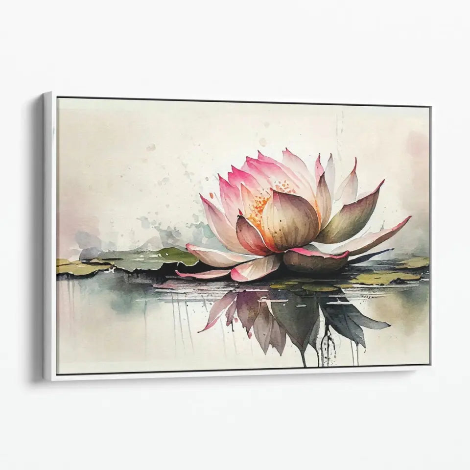 Watercolor painting lotus bloom in pond I