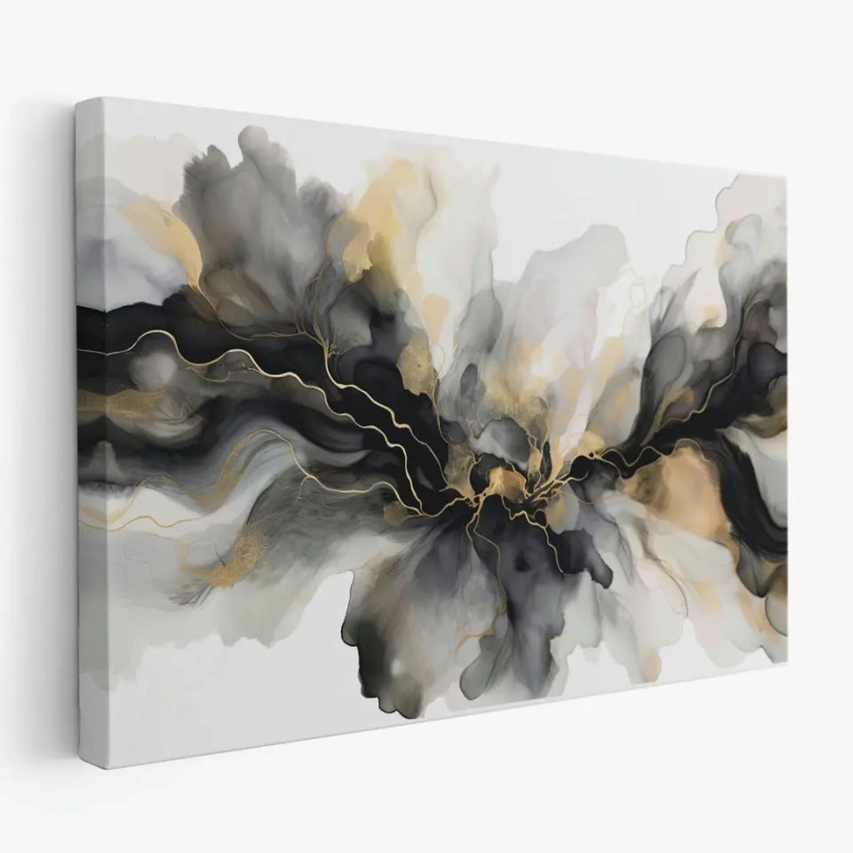 Luxury abstract fluid art in black, gray and gold