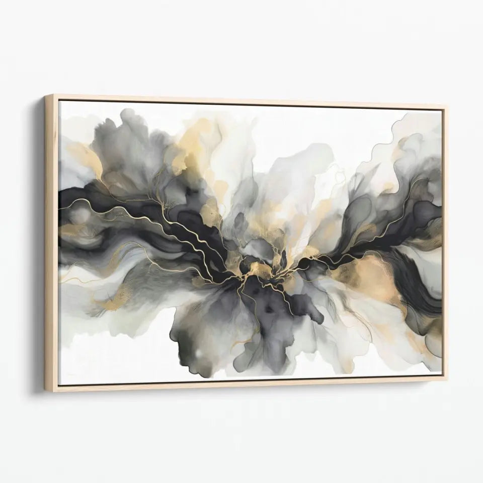 Luxury abstract fluid art in black, gray and gold