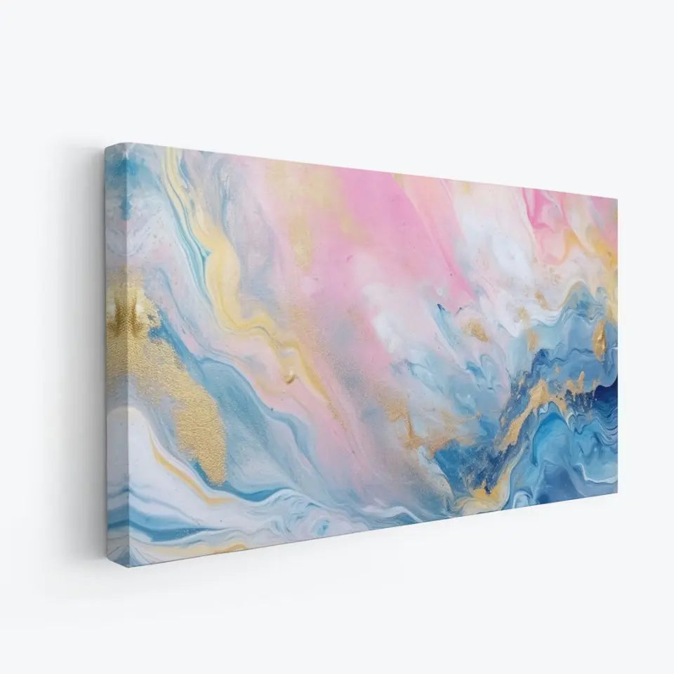 Abstract watercolor painting in pink blue and gold II