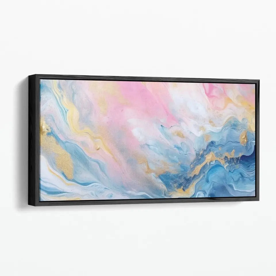 Abstract watercolor painting in pink blue and gold II