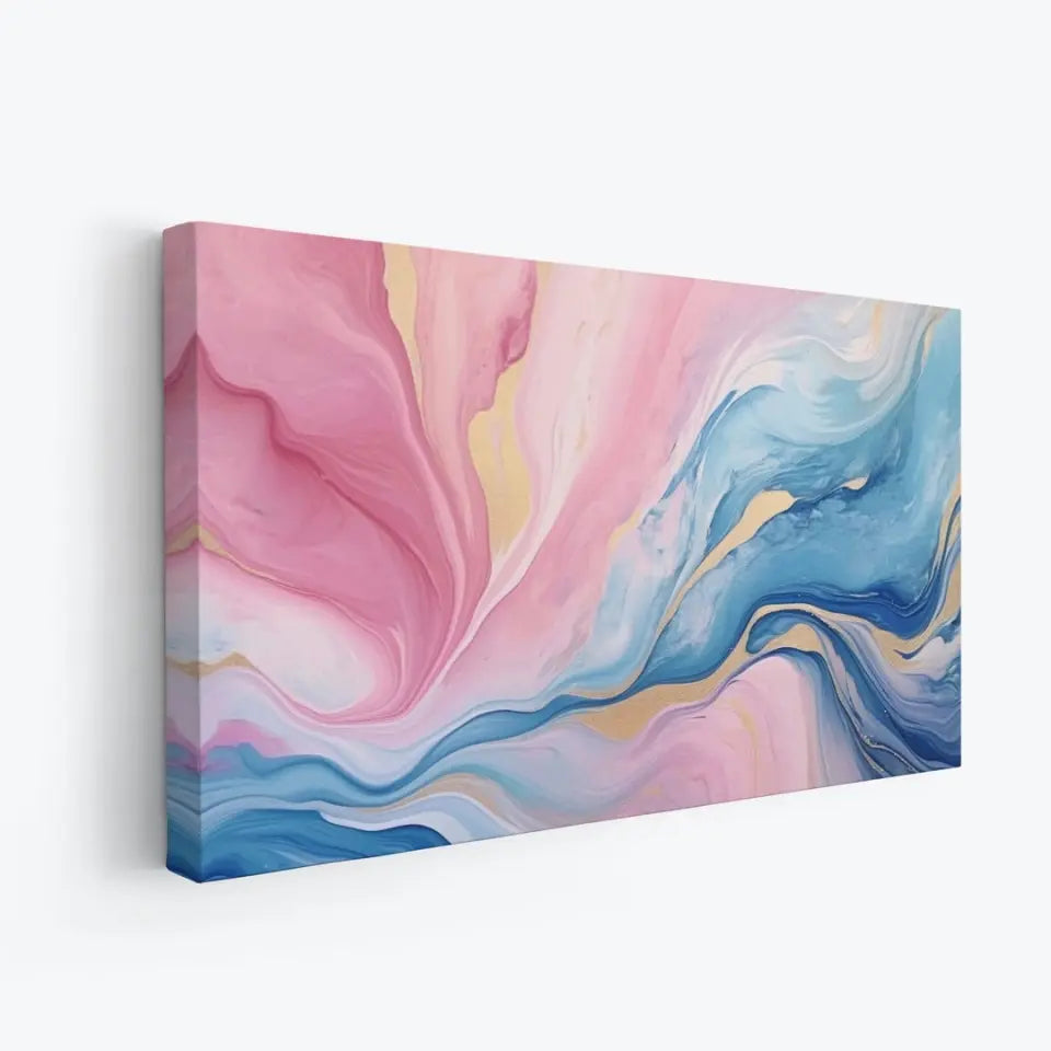 Abstract watercolor painting in pink blue and gold I