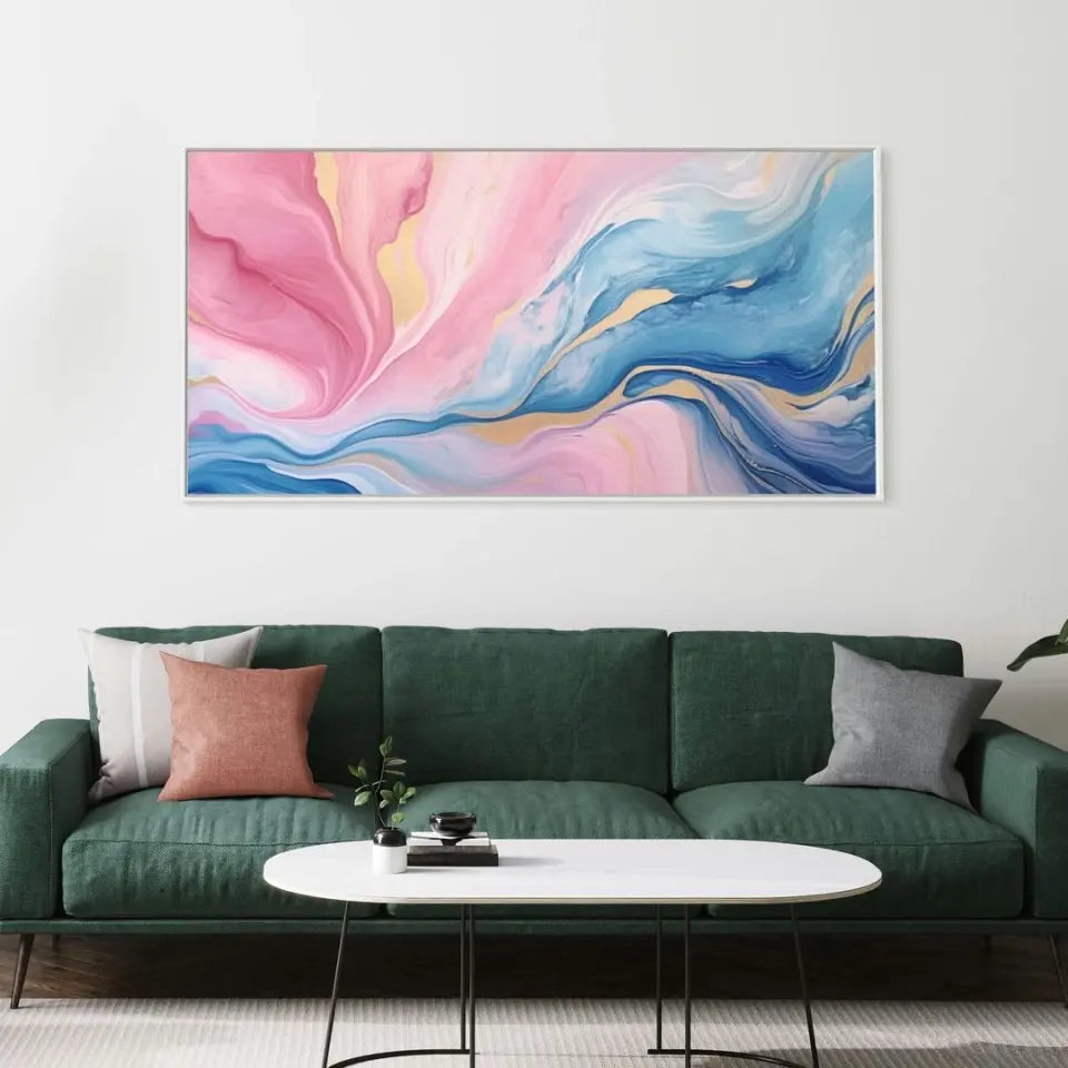 Abstract watercolor painting in pink blue and gold I