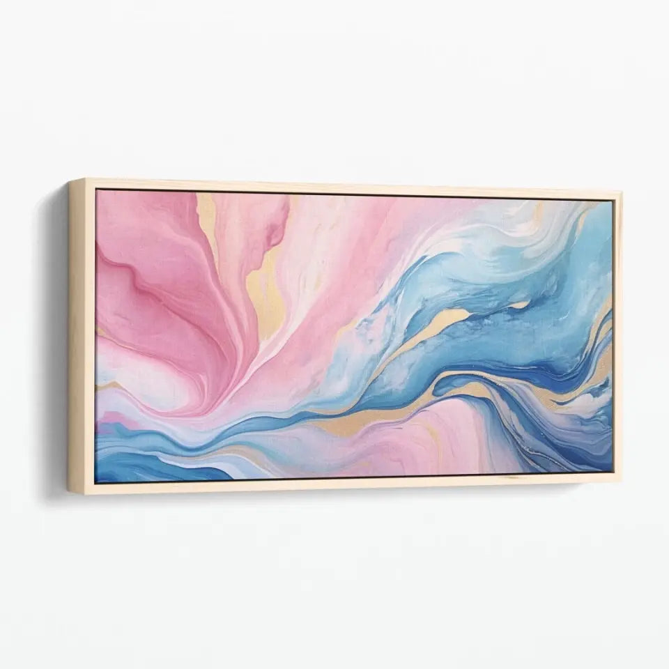 Abstract watercolor painting in pink blue and gold I