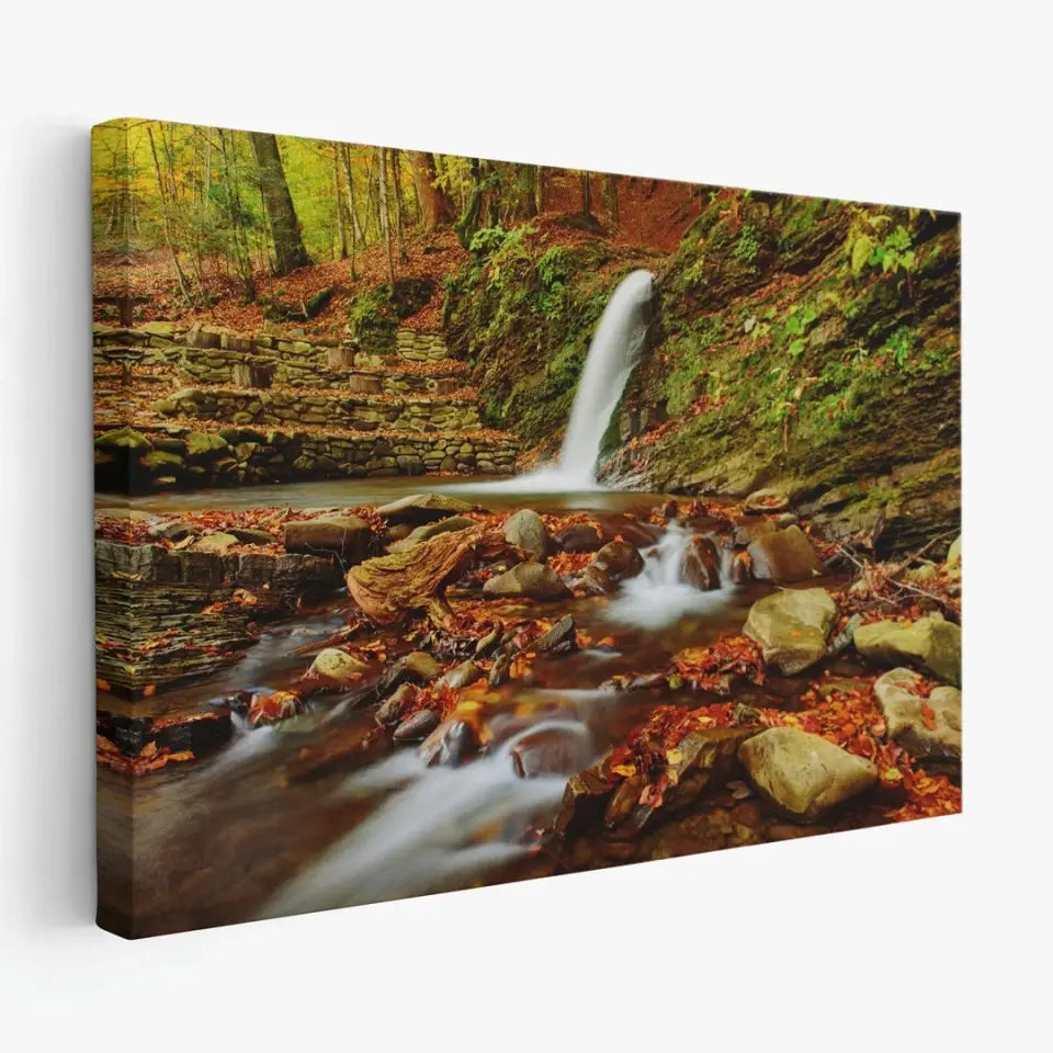 Autumn mountain waterfall stream