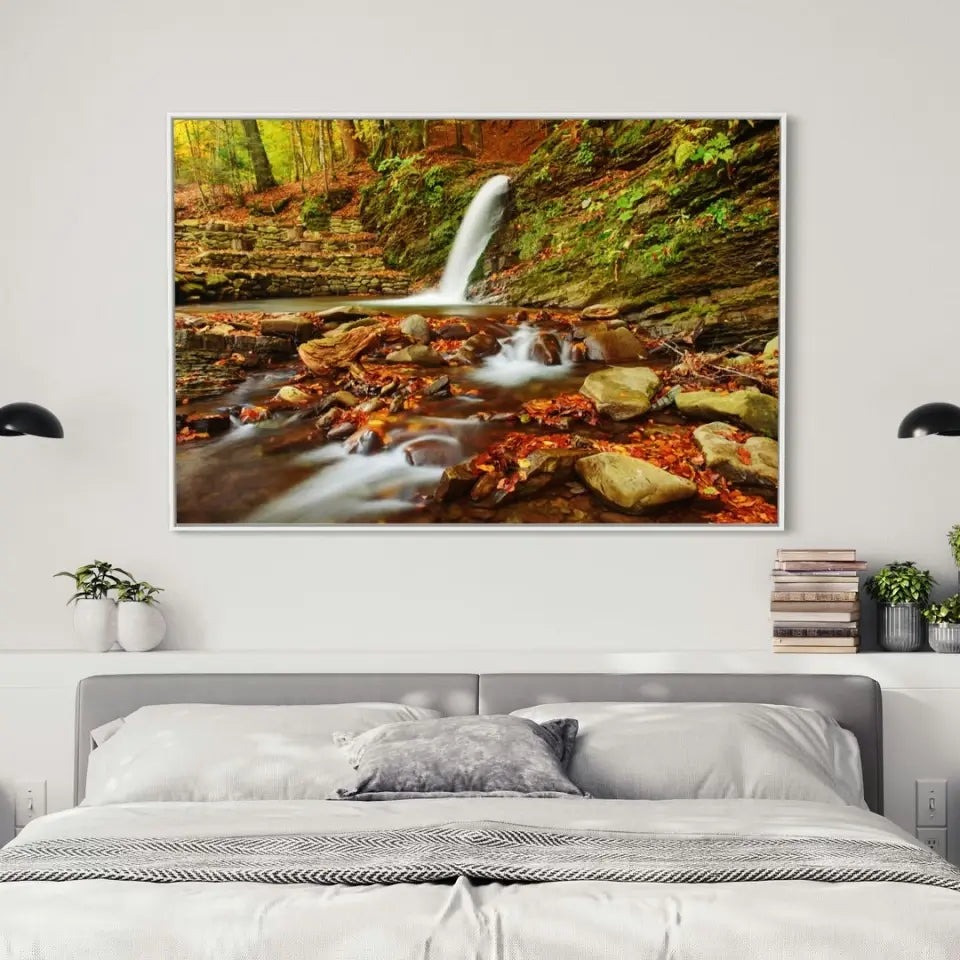 Autumn mountain waterfall stream