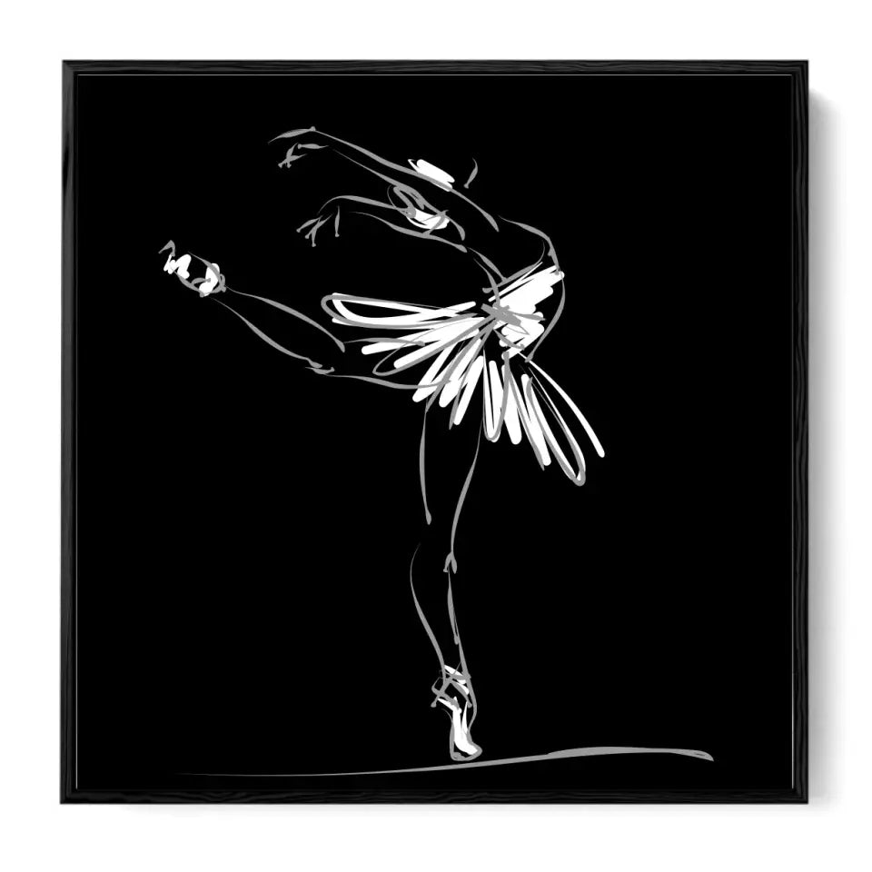 Ballerina in a classical dance pose, white on black #B06