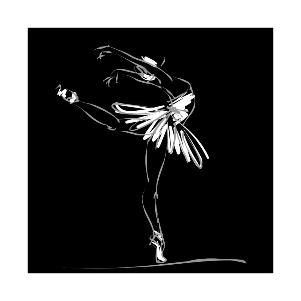 Ballerina in a classical dance pose, white on black #B06