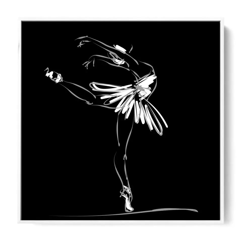 Ballerina in a classical dance pose, white on black #B06