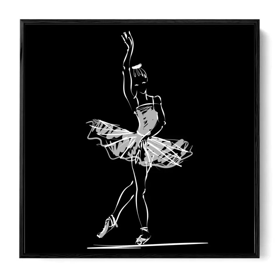 Ballerina in the classical ballet pose of bowing, white on black #B14