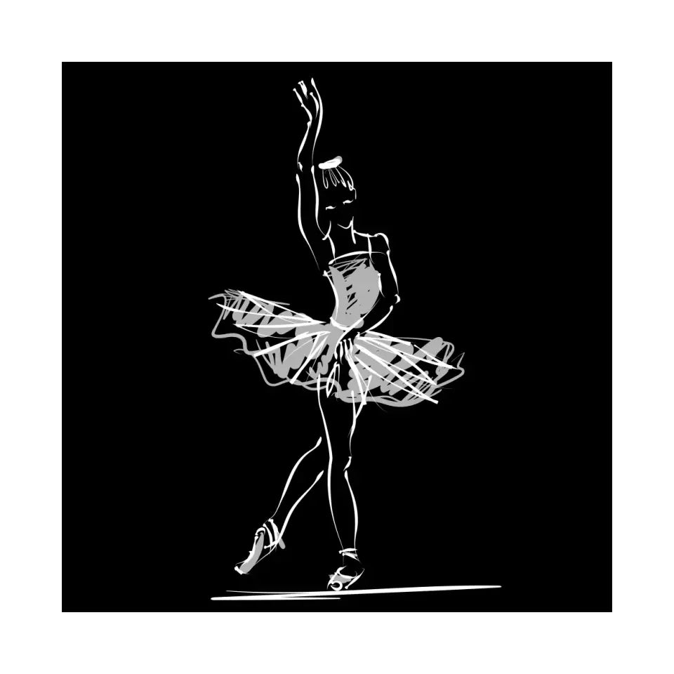 Ballerina in the classical ballet pose of bowing, white on black #B14