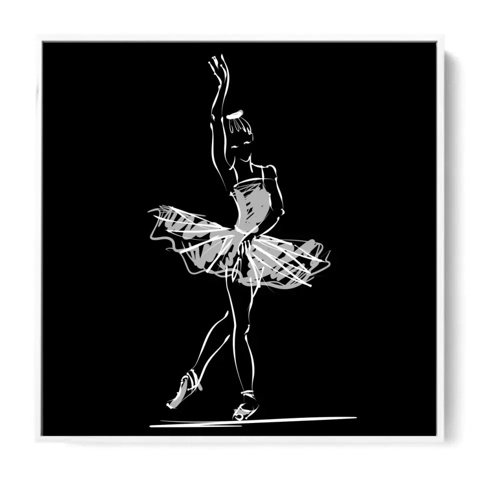 Ballerina in the classical ballet pose of bowing, white on black #B14