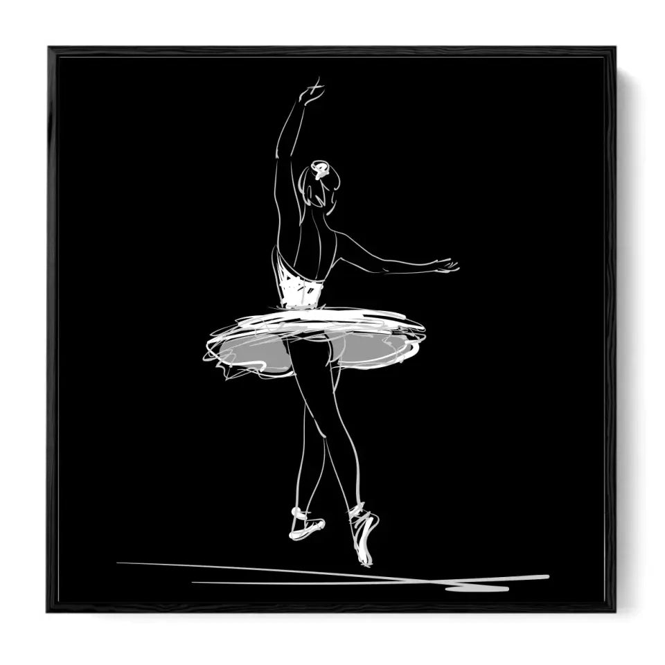 Ballerina in the classical ballet pose of bowing, white on black #B16