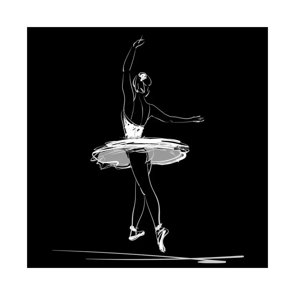 Ballerina in the classical ballet pose of bowing, white on black #B16