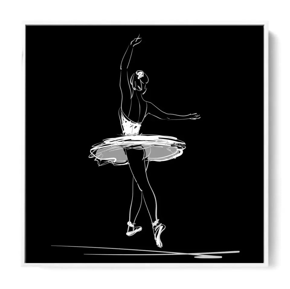 Ballerina in the classical ballet pose of bowing, white on black #B16