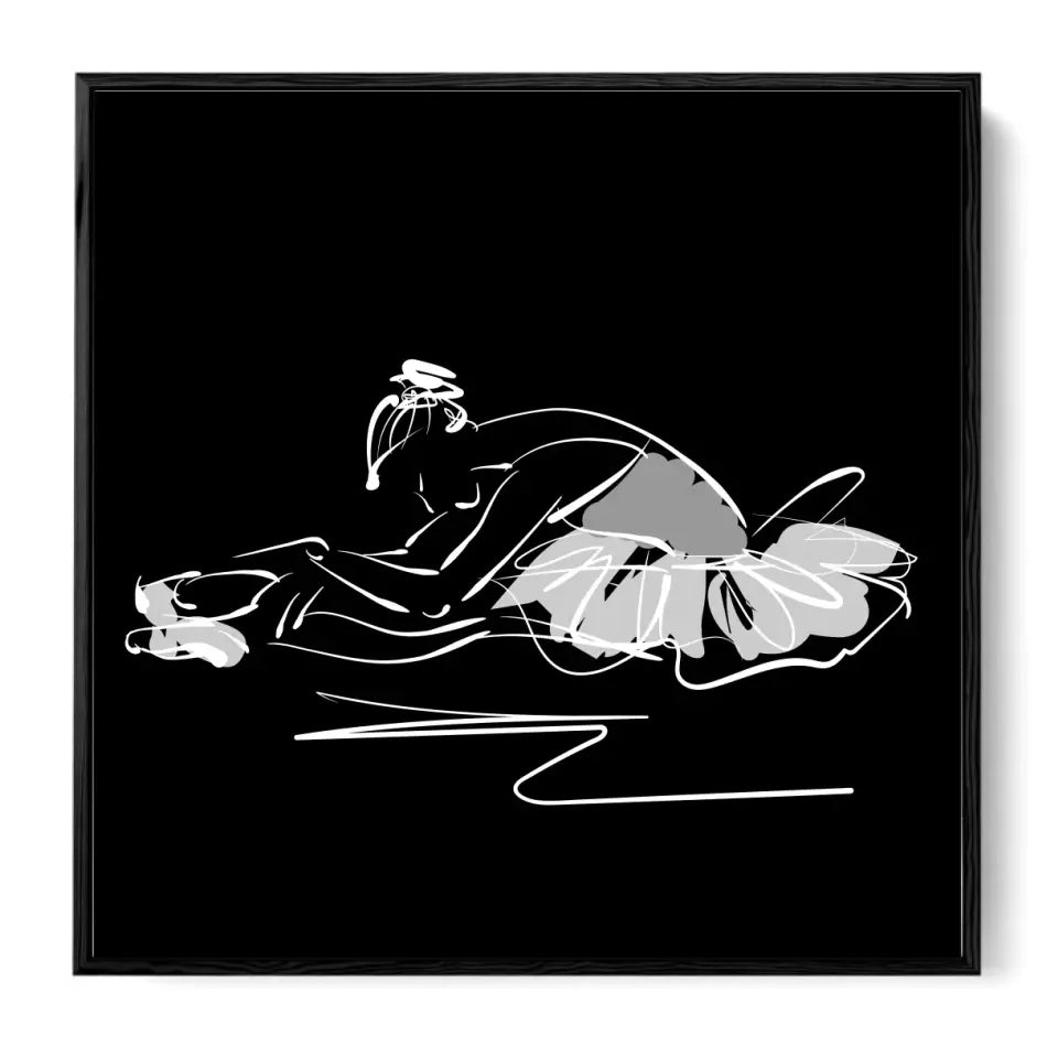 Ballerina on the floor at rest, white on black #B18