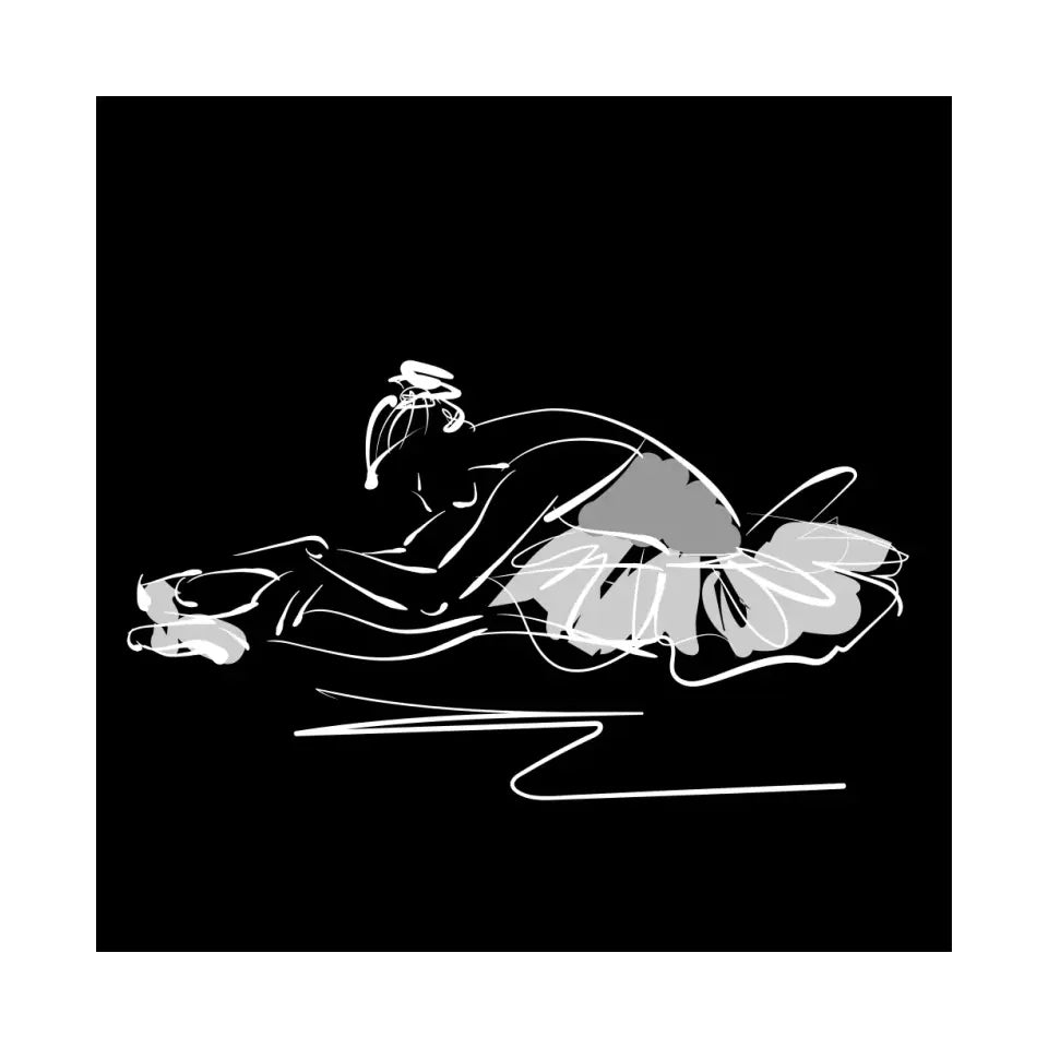 Ballerina on the floor at rest, white on black #B18