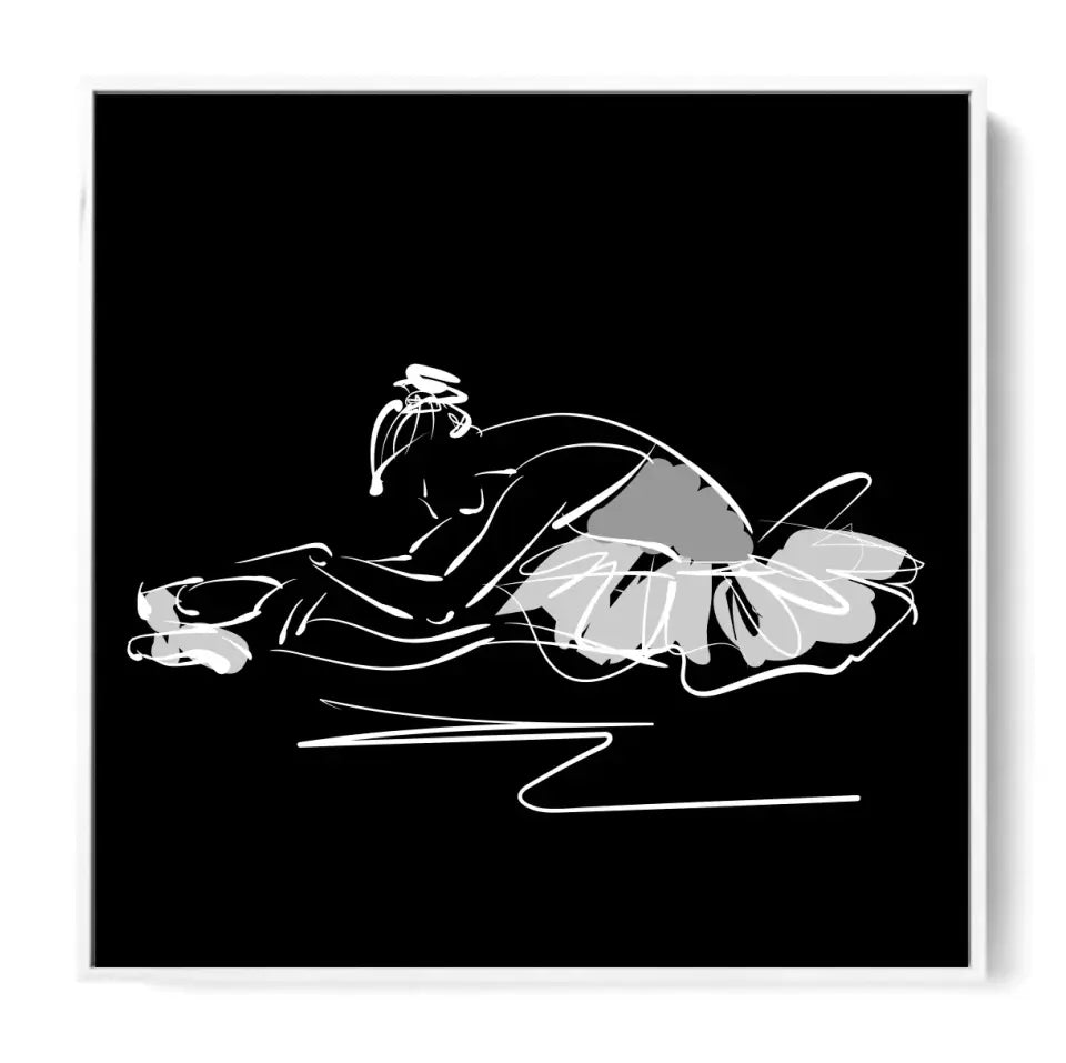 Ballerina on the floor at rest, white on black #B18