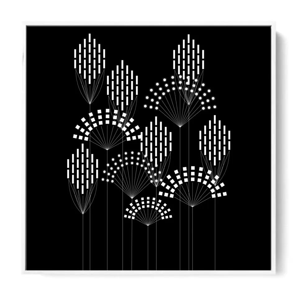 Flowers in graphic, white on black #F02