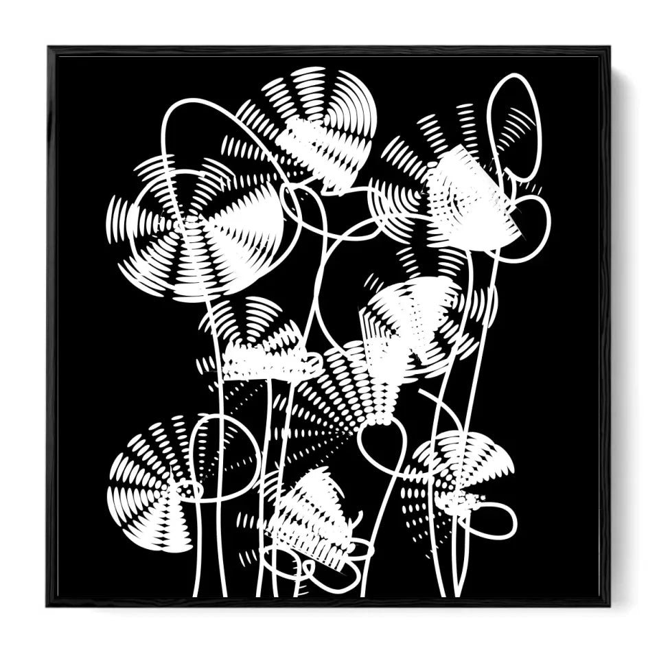 Flowers in graphic, white on black #F04