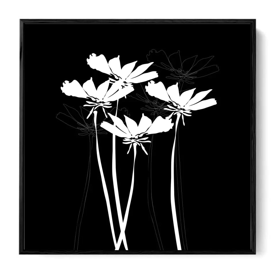 Flowers in graphic, white on black #F06