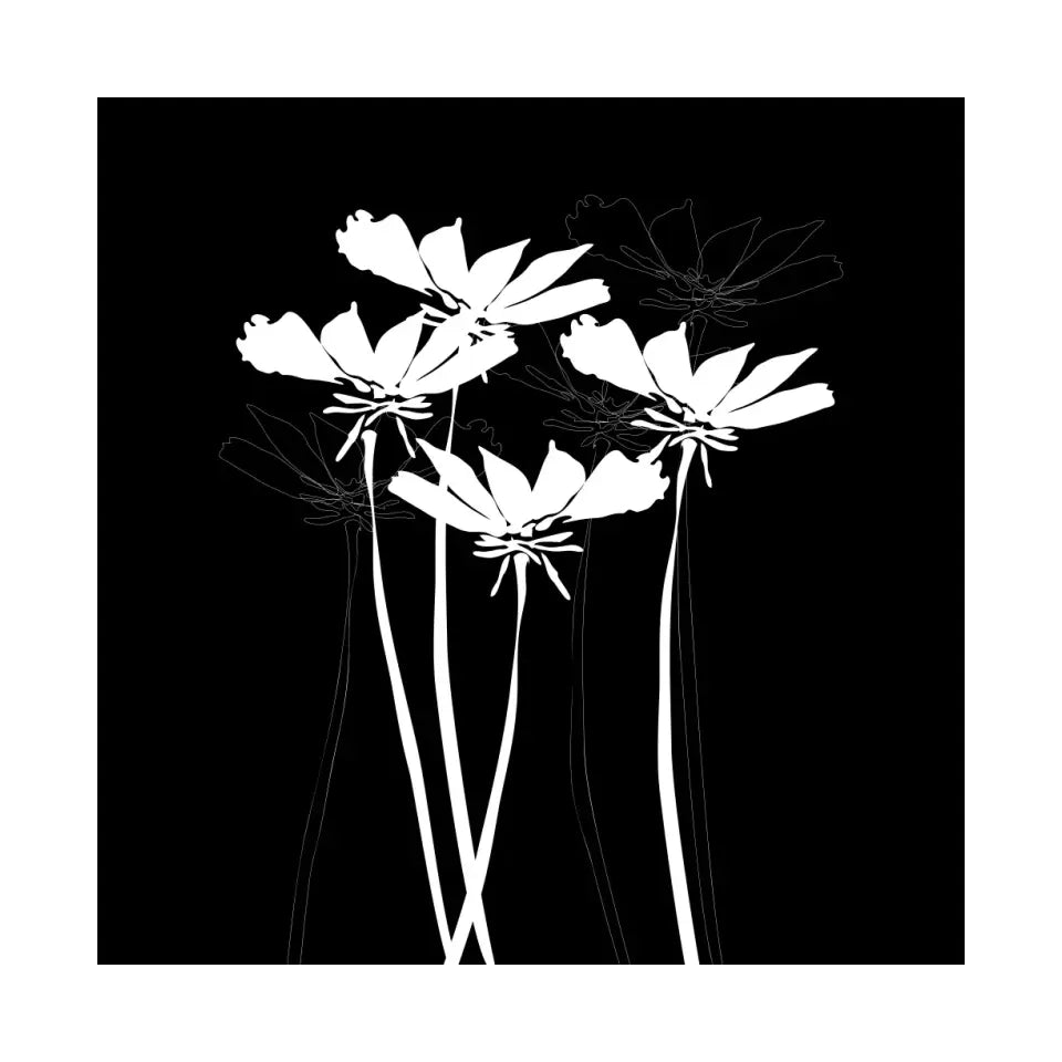 Flowers in graphic, white on black #F06