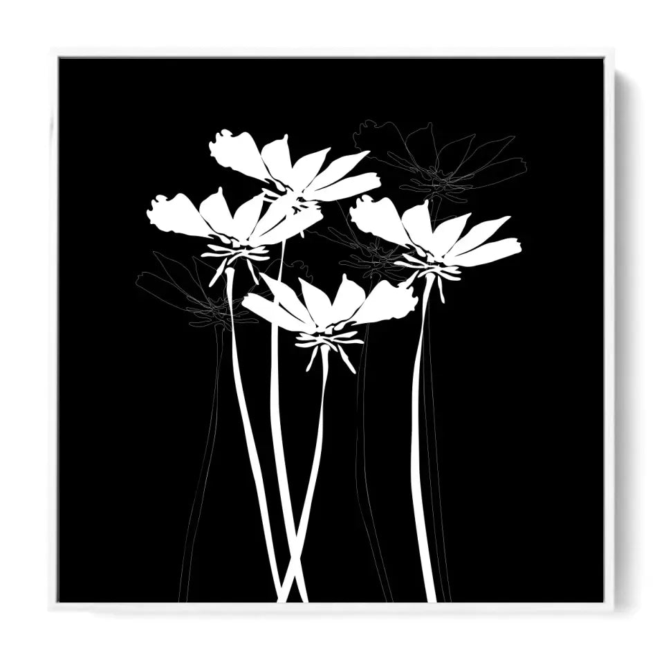 Flowers in graphic, white on black #F06