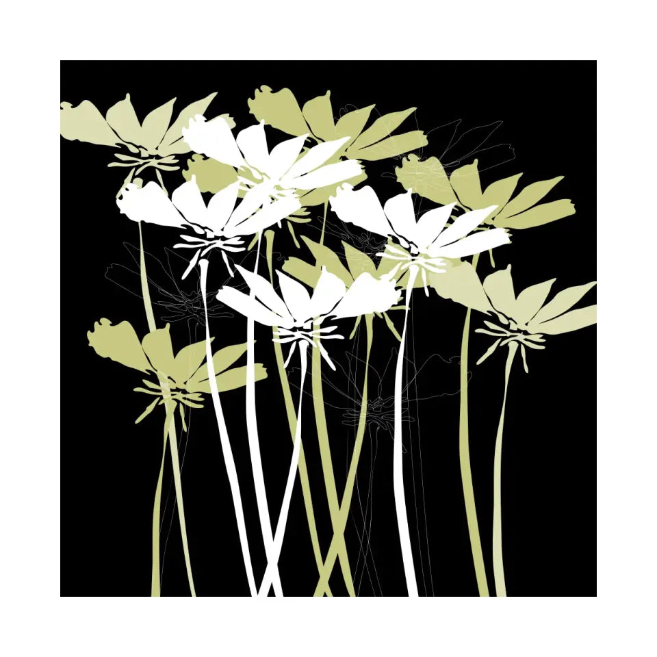 Flowers in graphic, white on black #F09