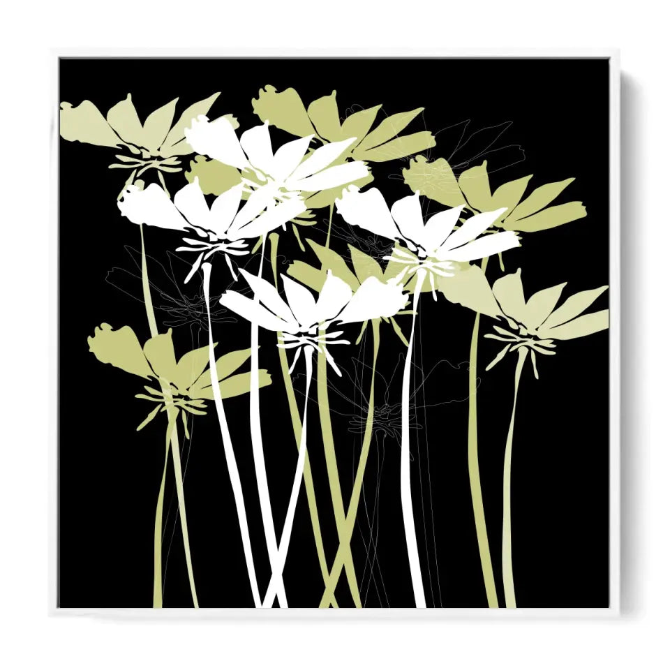 Flowers in graphic, white on black #F09