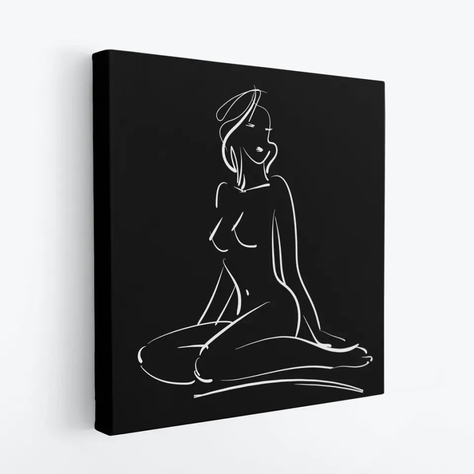 Nude sexy girl on the floor, white on black #N21