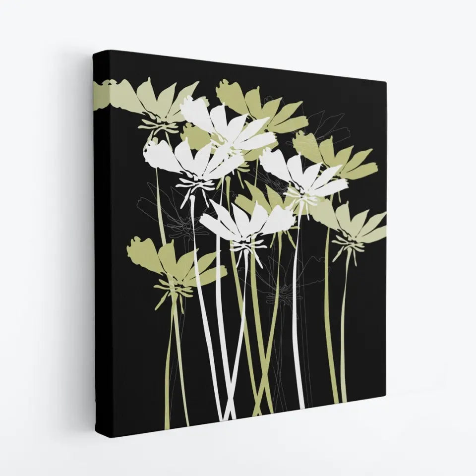 Flowers in graphic, white on black #F09