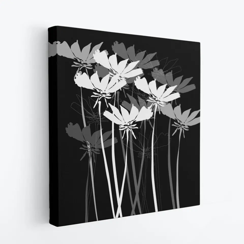 Flowers in graphic, white on black #F08