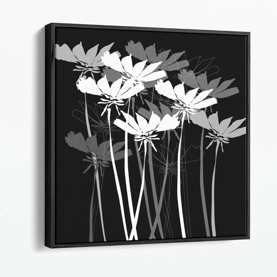 Flowers in graphic, white on black #F08
