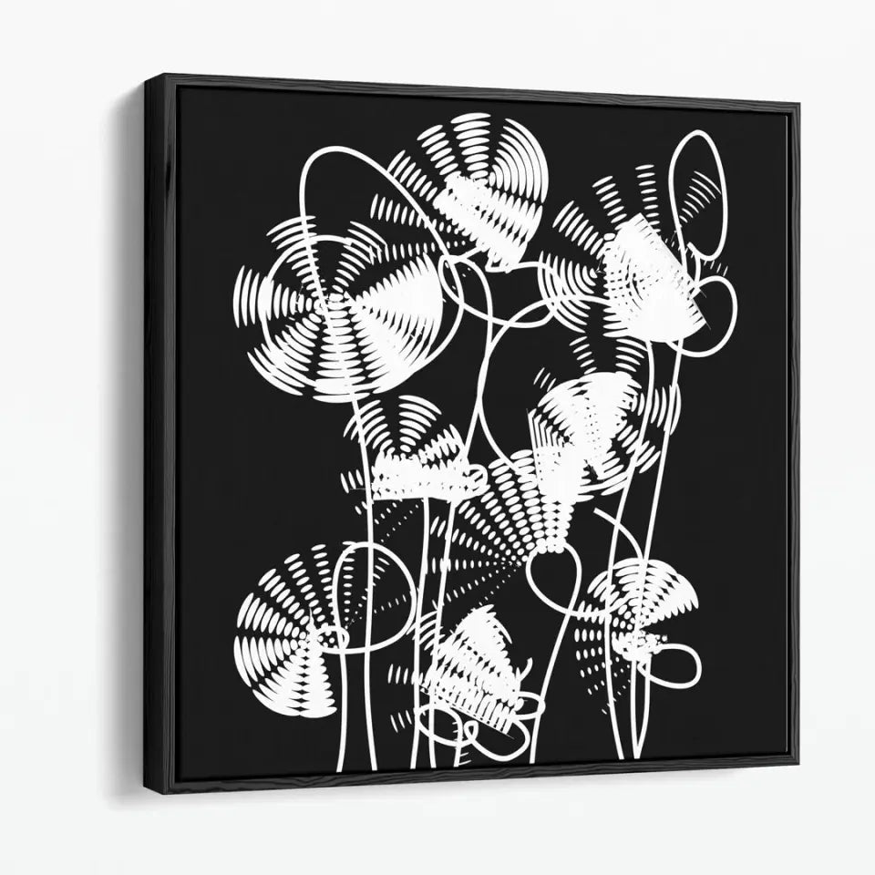 Flowers in graphic, white on black #F04