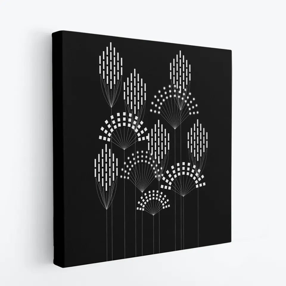 Flowers in graphic, white on black #F02