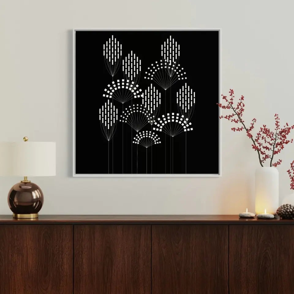 Flowers in graphic, white on black #F02