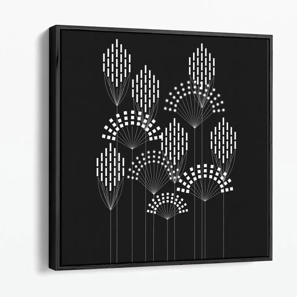 Flowers in graphic, white on black #F02